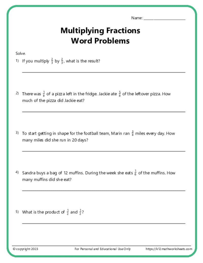 Fraction Word Problems Worksheets - K12 Math Worksheets intended for Multiplication Fraction Word Problems Worksheet