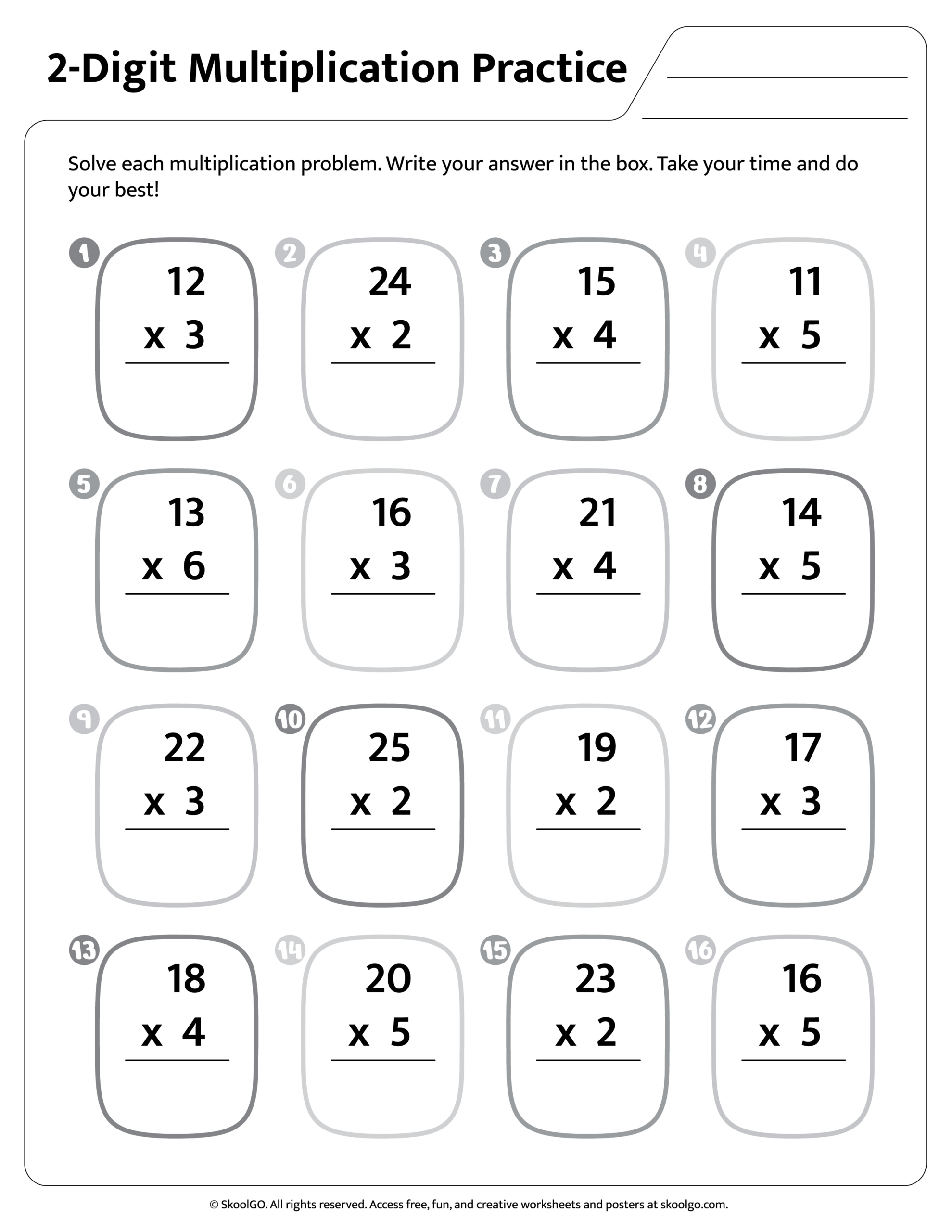 Free 2-Digit Multiplication Worksheet For Grades 2–4 for Two Digit Multiplication Worksheets Free