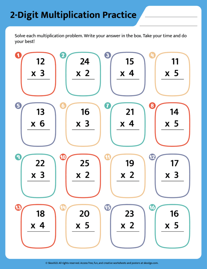 Multiplication Worksheet 2 Digit by 2 Digit