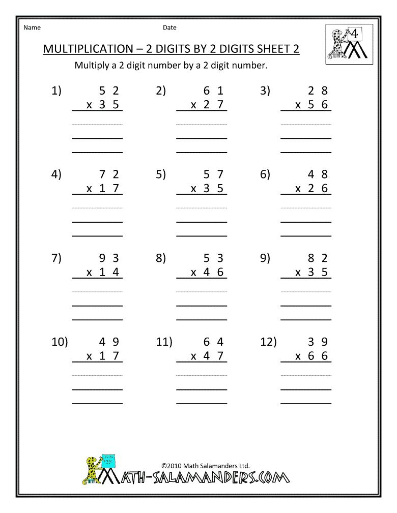 Free-4Th-Grade-Math-Worksheets-Multiplication-2-Digits-By-2-Digits in Two-Digit by Two-Digit Multiplication Worksheets