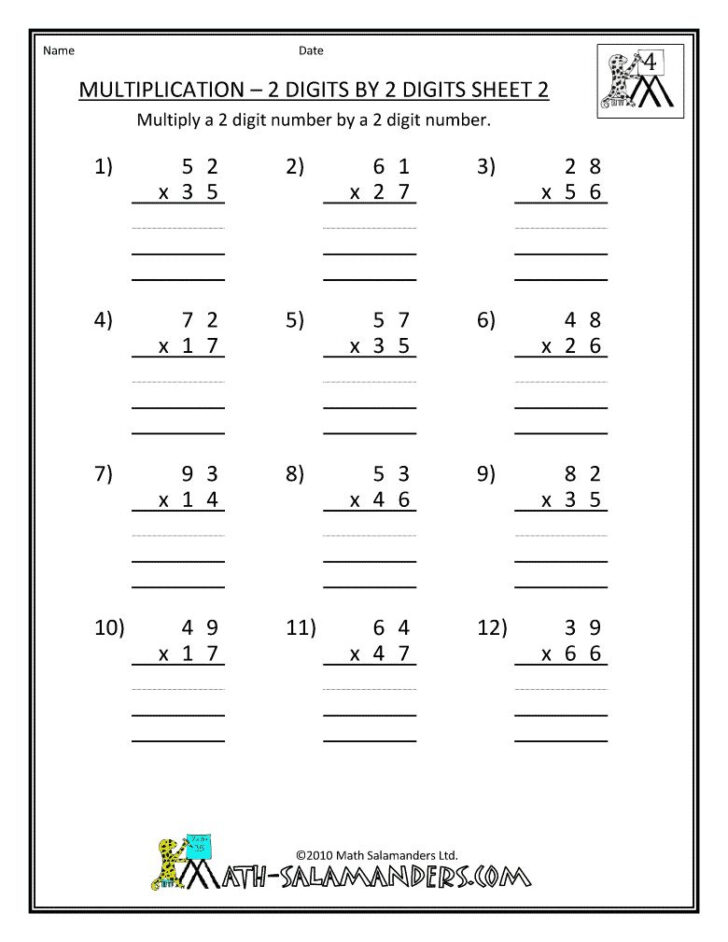 2 Digit by 2 Digit Multiplication Worksheets Free
