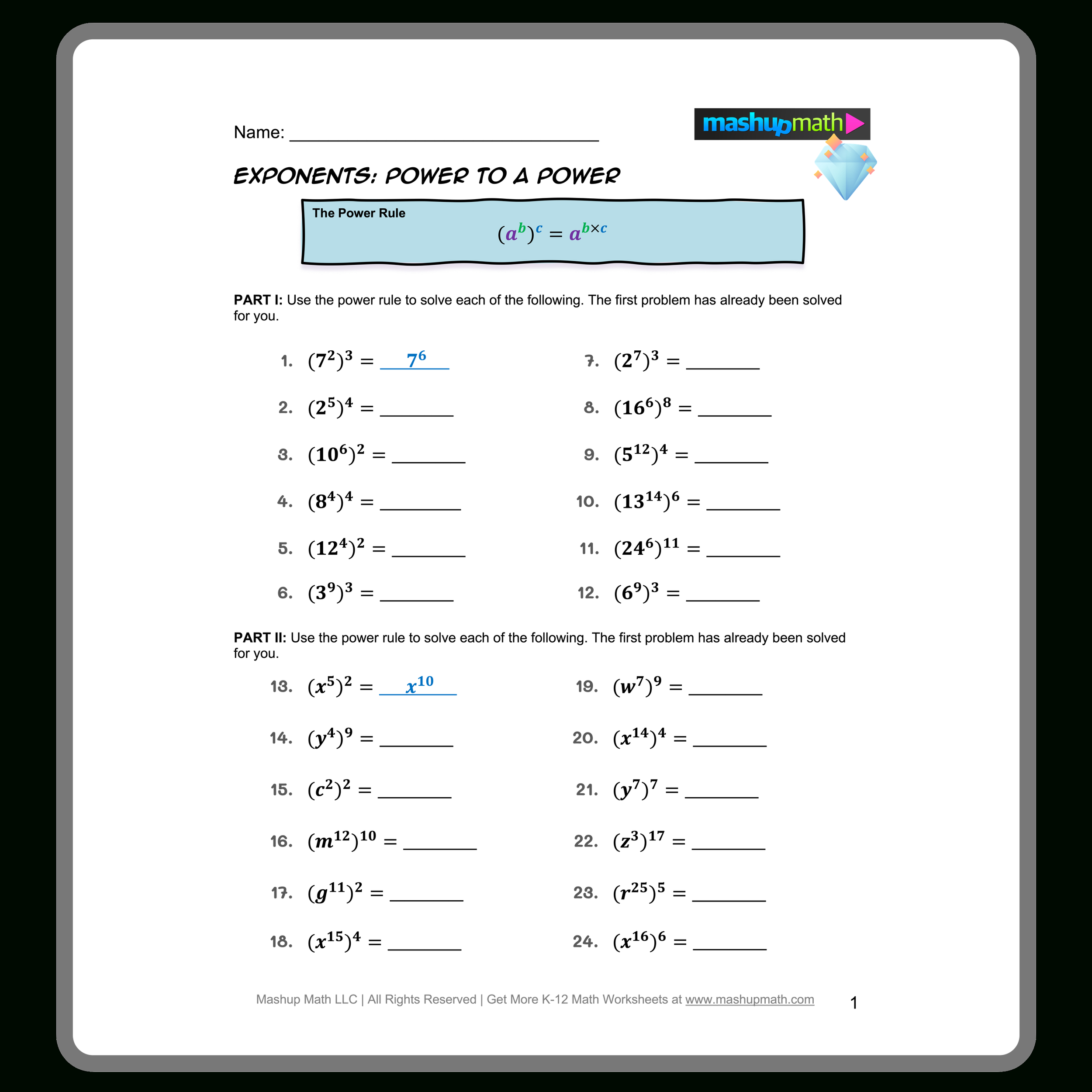 Free Exponent Rules Worksheets—Printable With Answers — Mashup Math regarding Multiplication and Division of Exponents Worksheet