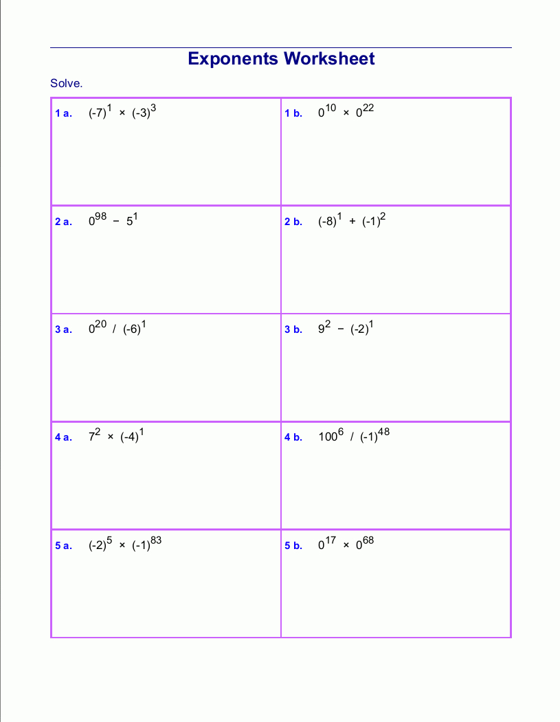 Free Exponents Worksheets inside Exponents And Multiplication Worksheet