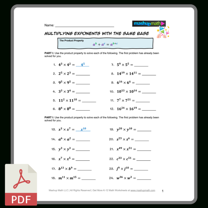 Exponents and Multiplication Worksheet Exponents and Multiplication Worksheet