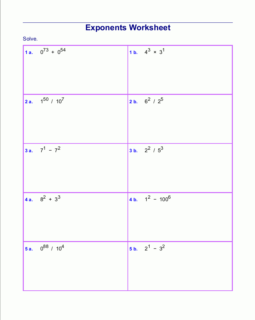 Free Exponents Worksheets throughout Multiplication and Division of Exponents Worksheet