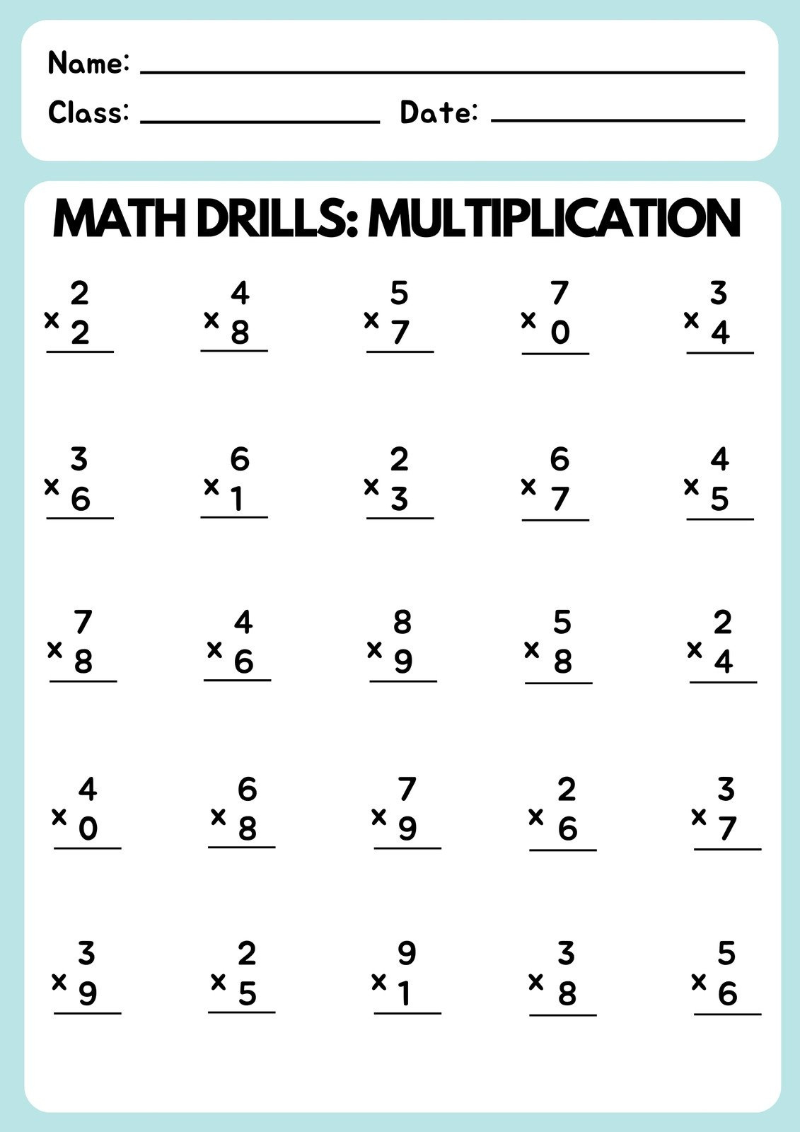 Free Multiplication Worksheet To Use And Print | Canva intended for Math About Multiplication Worksheets