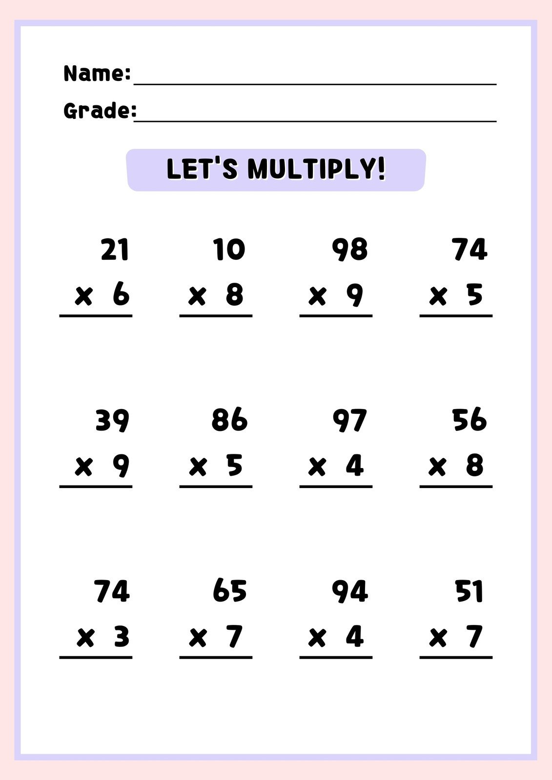 Free Multiplication Worksheet To Use And Print | Canva pertaining to Create Your Own Multiplication Worksheets