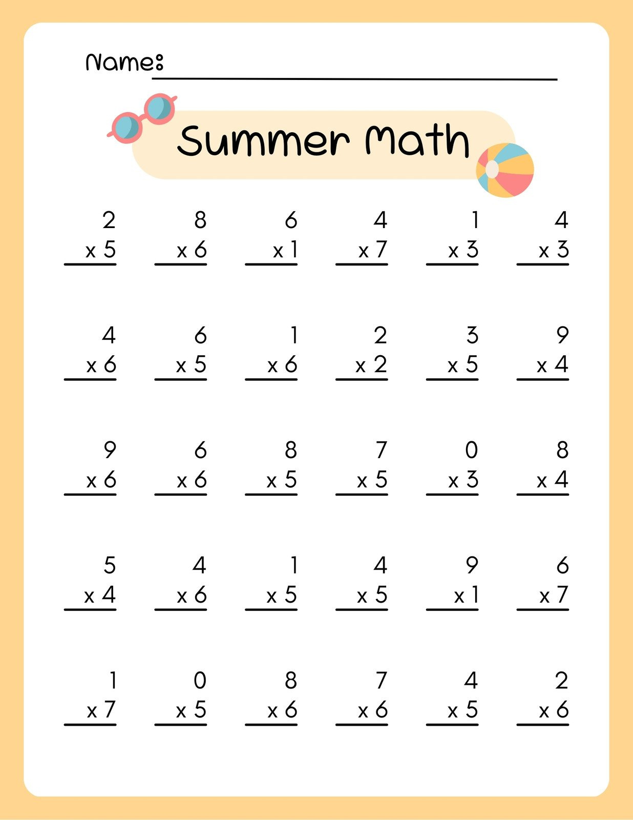 Free Multiplication Worksheet To Use And Print | Canva throughout Math Practice Multiplication Worksheets