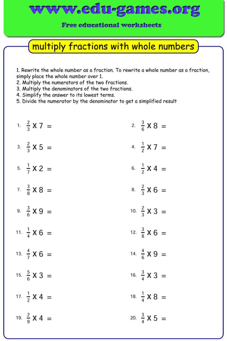 Multiplication of Fractions by Whole Numbers Worksheets Multiplication of Fractions by Whole Numbers Worksheets