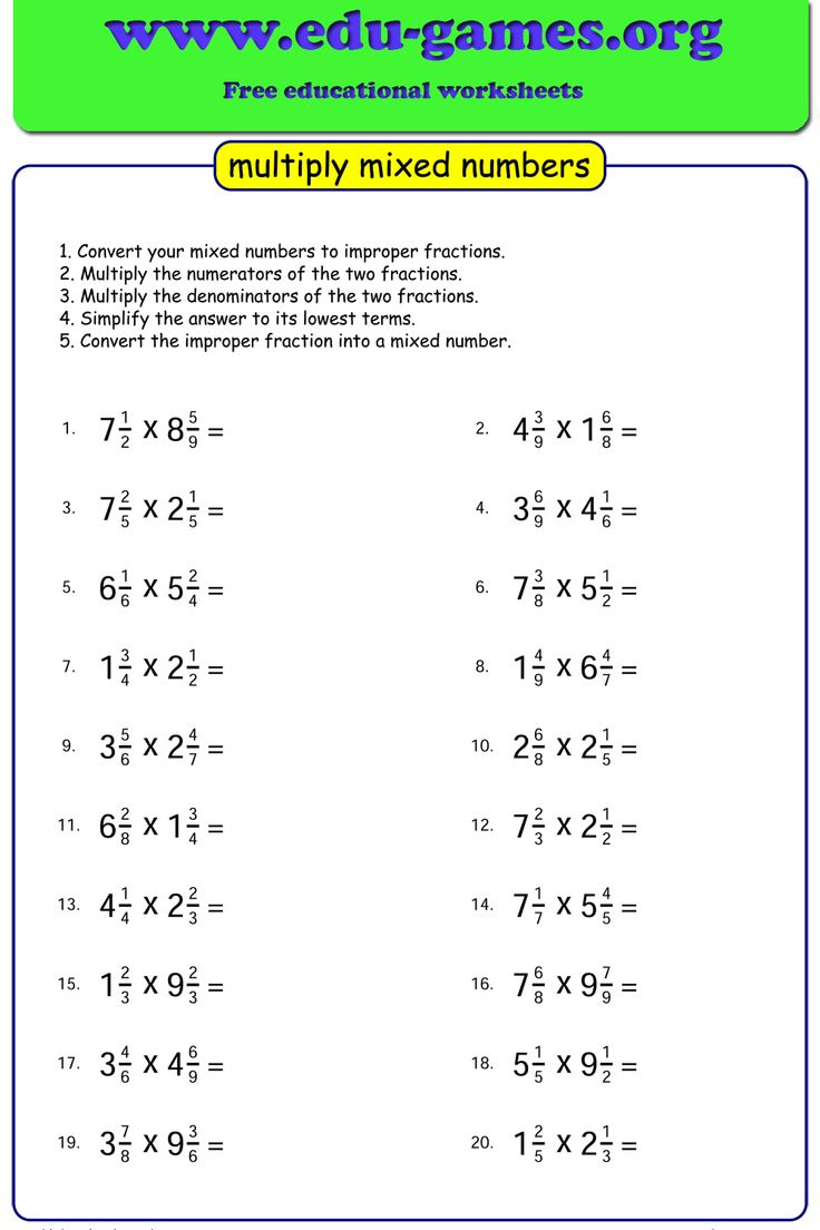 Free Multiplying Mixed Numbers Worksheets. intended for Multiplication of Mixed Numbers Worksheets