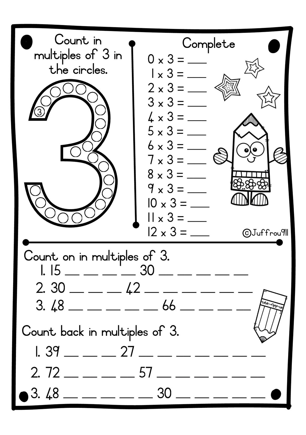 Grade 2 Mathematics Worksheets: Times Tables, Multiples, And for Multiples of 3 Worksheet