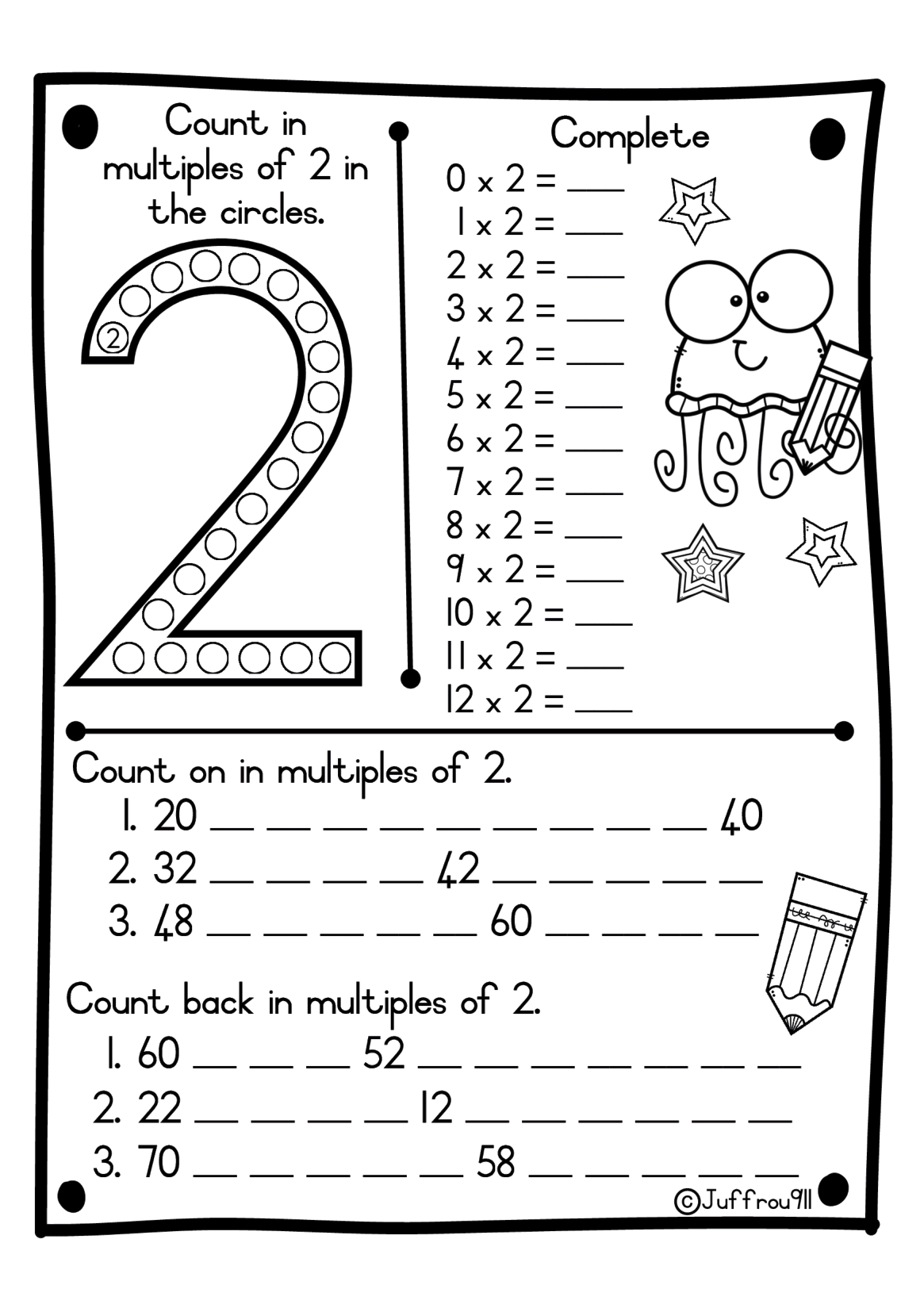 Grade 2 Mathematics Worksheets: Times Tables, Multiples, And in Multiples Of 2 Worksheet
