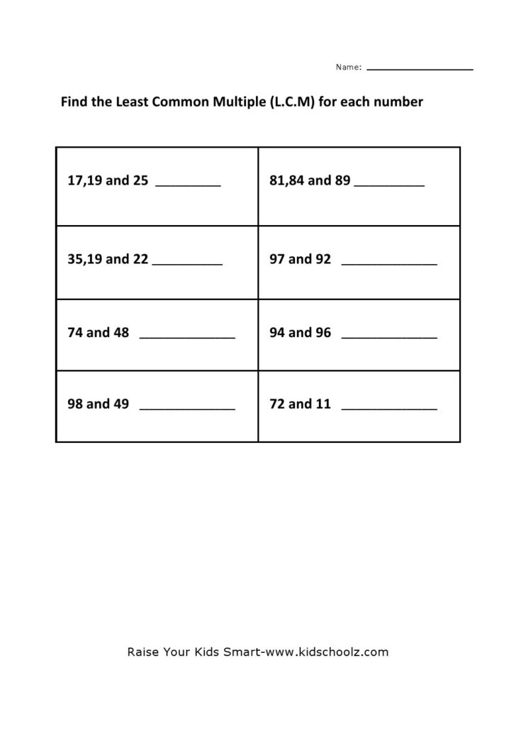 Least Common Multiple Worksheets Least Common Multiple Worksheets
