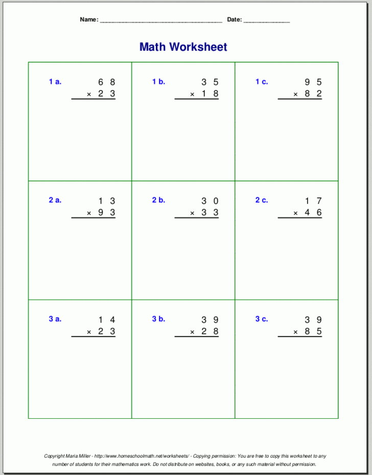4 Grade Multiplication Worksheets