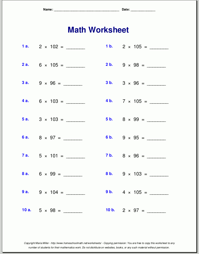 Grade 4 Multiplication Worksheets for Fourth Grade Multiplication Worksheets