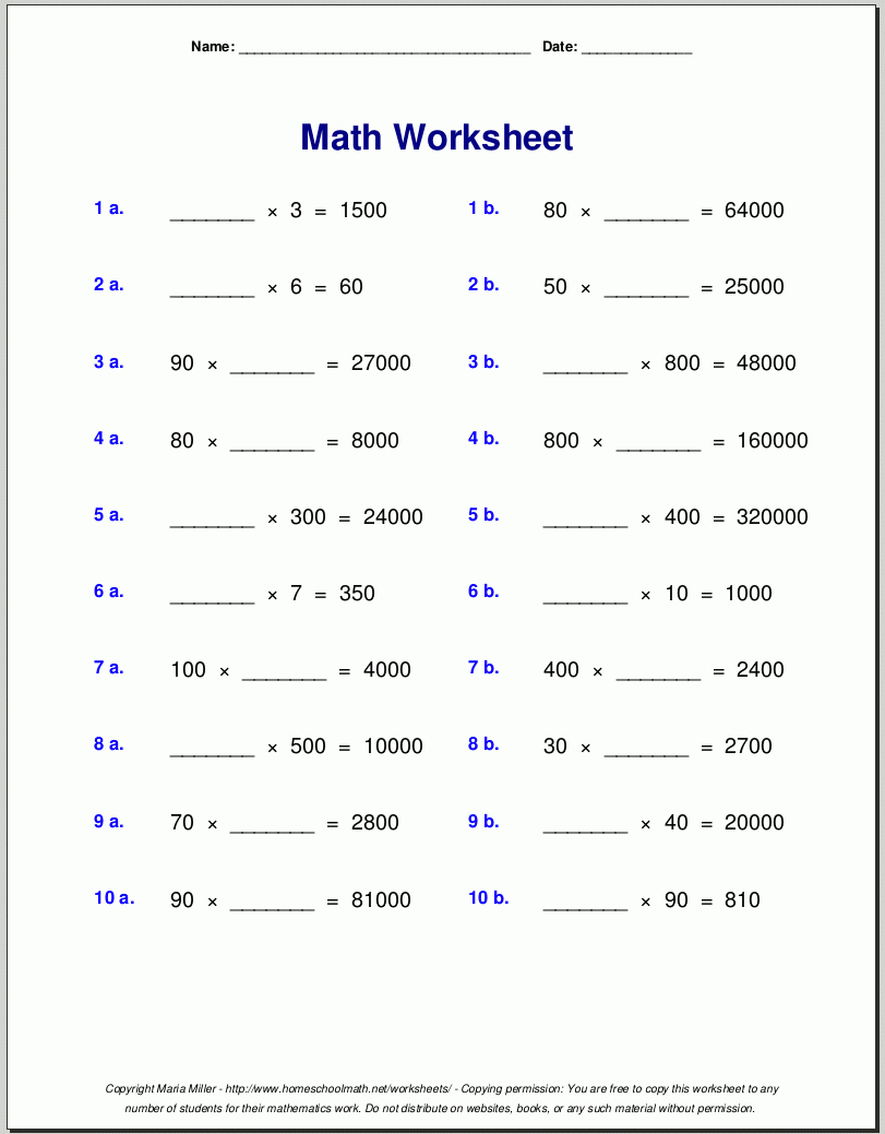 Grade 4 Multiplication Worksheets for Multiplication 4th Grade Worksheets