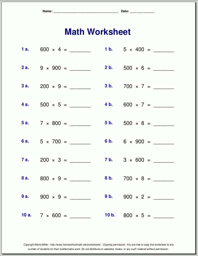 Grade 4 Multiplication Worksheets for Multiplication Worksheets For Fourth Graders