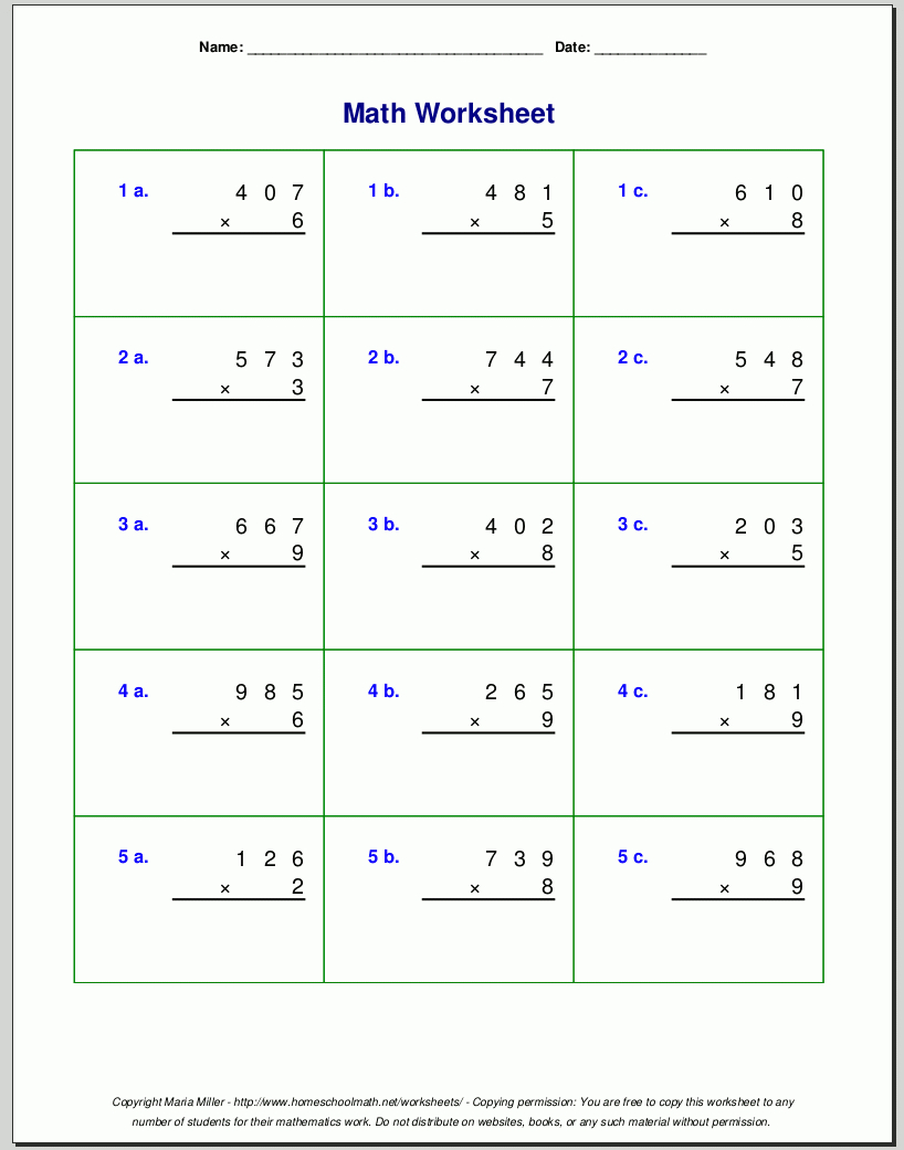 Grade 4 Multiplication Worksheets pertaining to Multiplication Worksheet For Grade 4 3 Digit Number
