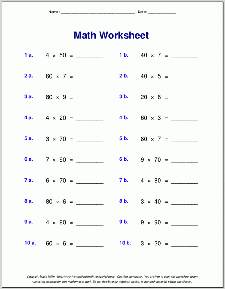Multiplication Worksheets For Class 1