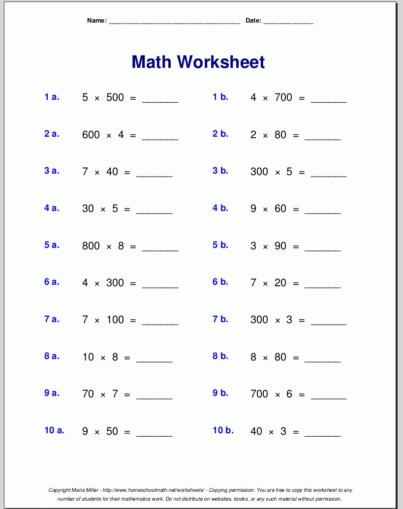 Grade 4 Multiplication Worksheets throughout 4 Grade Multiplication Worksheets