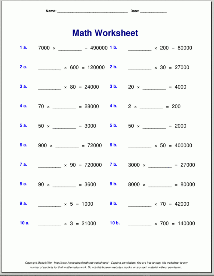 4th Grade Math Multiplication Worksheets