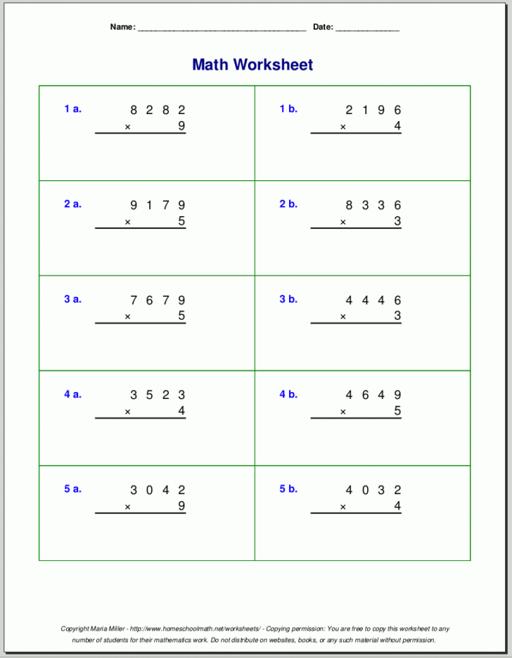 4th Grade Multiplication Worksheets Free Printable