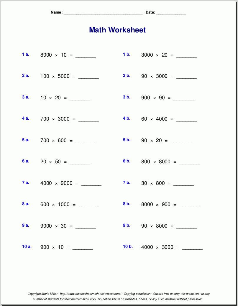 Grade 5 Multiplication Worksheets for Fifth Grade Multiplication Worksheets