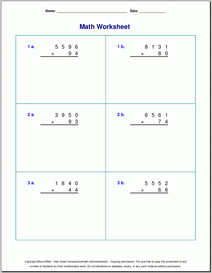 Grade 5 Multiplication Worksheets throughout Multiplication 5Th Grade Worksheets