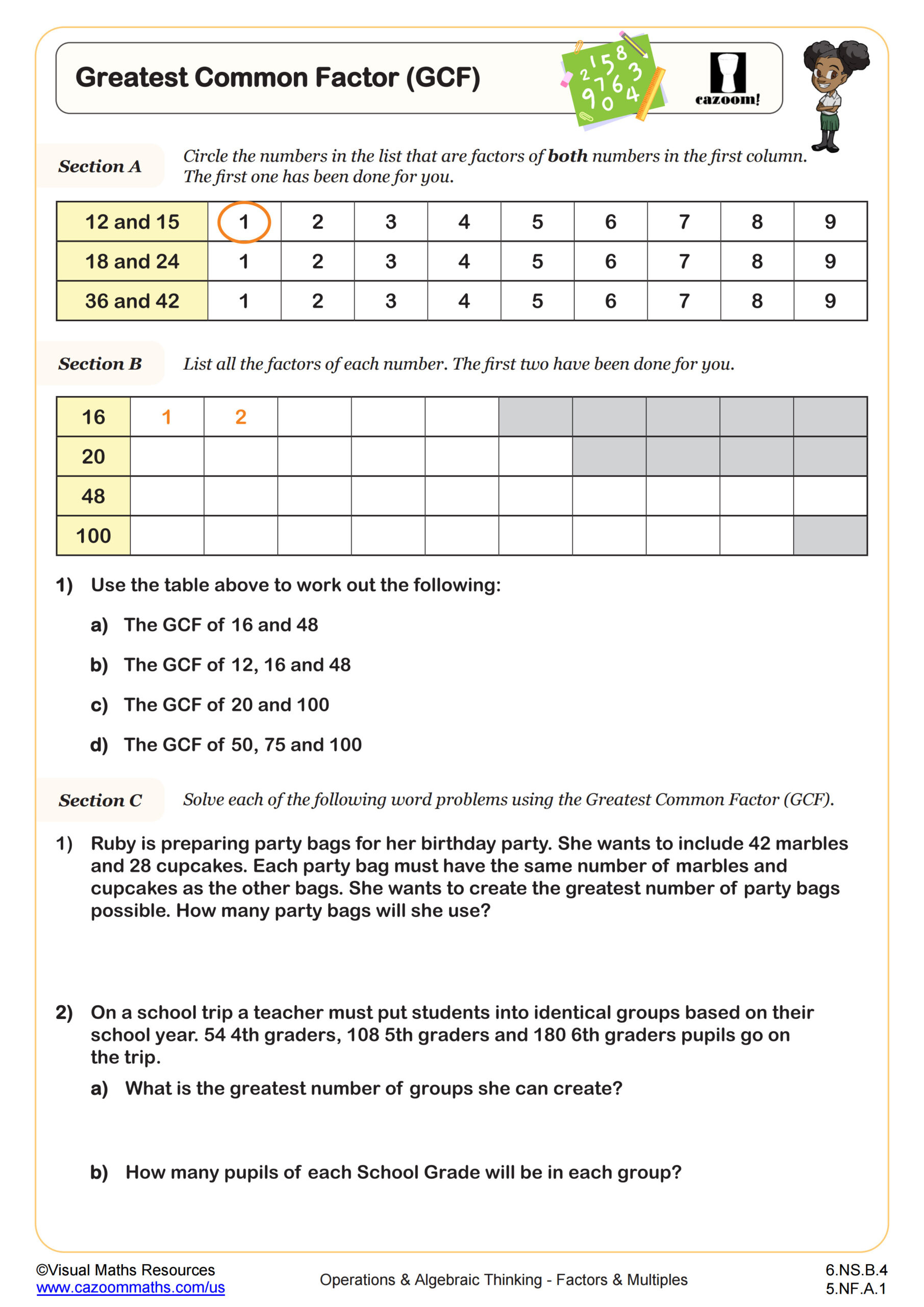 Greatest Common Factor (Gcf) Worksheet | Pdf Printable Operations in Greatest Common Multiple Worksheet