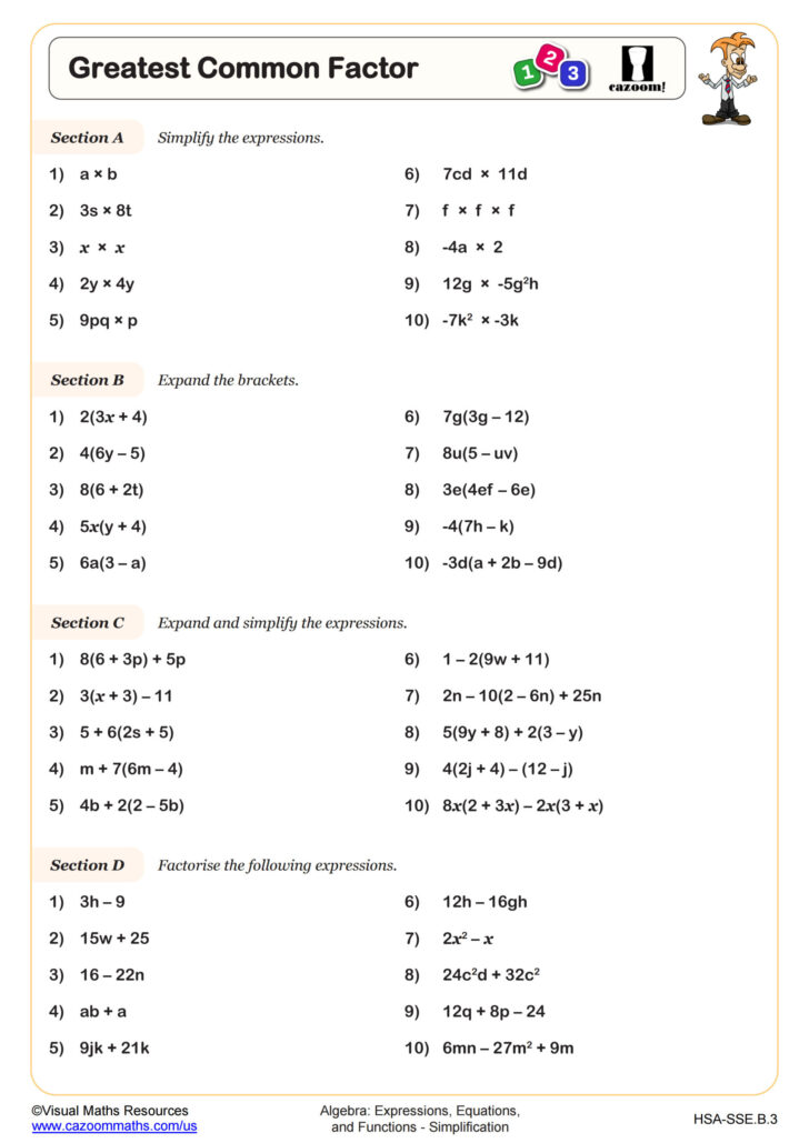 Greatest Common Multiple Worksheets