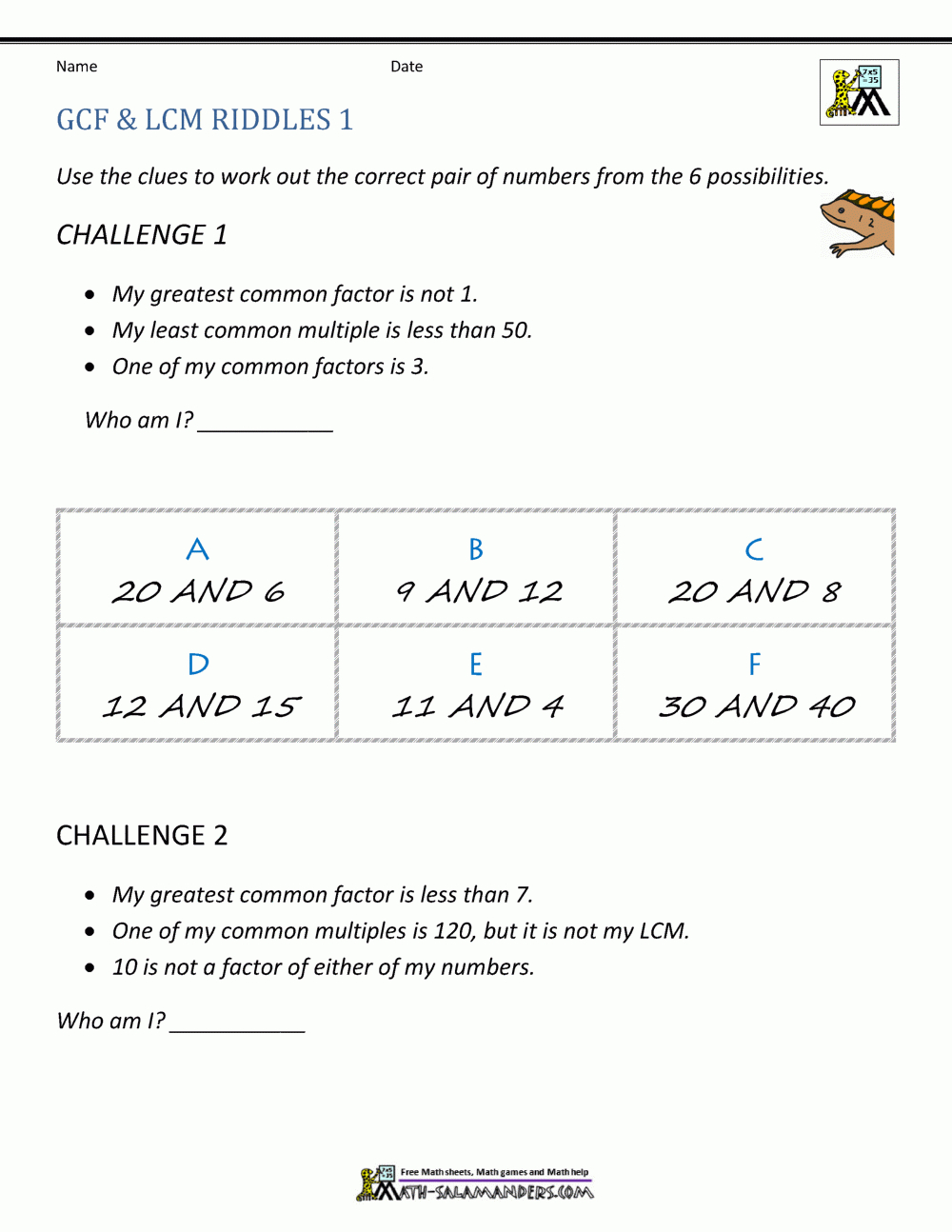 Greatest Common Factor Worksheet Page pertaining to Least Common Multiple Greatest Common Factor Worksheet