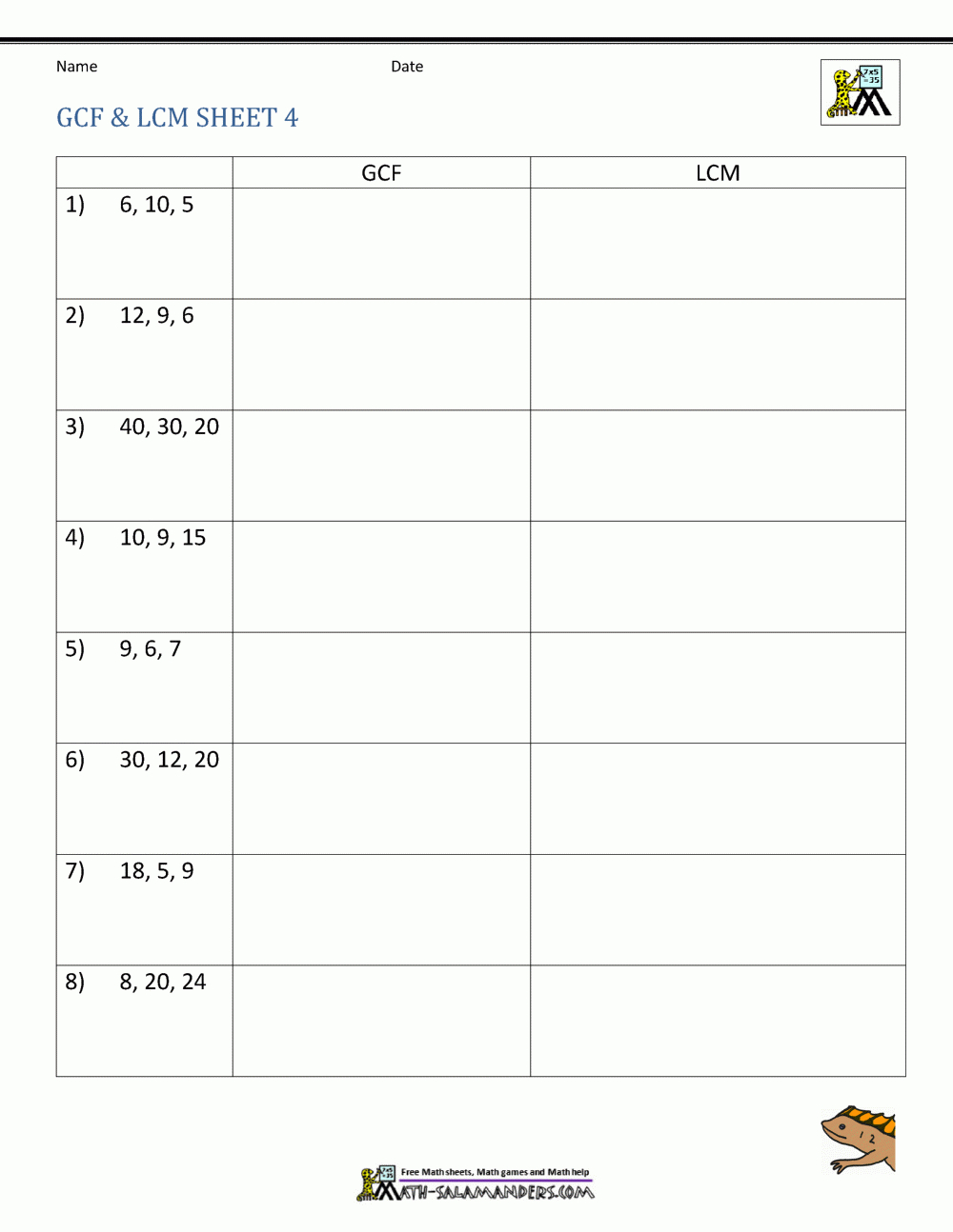 Greatest Common Factor Worksheet Page regarding Finding Common Multiples Worksheet