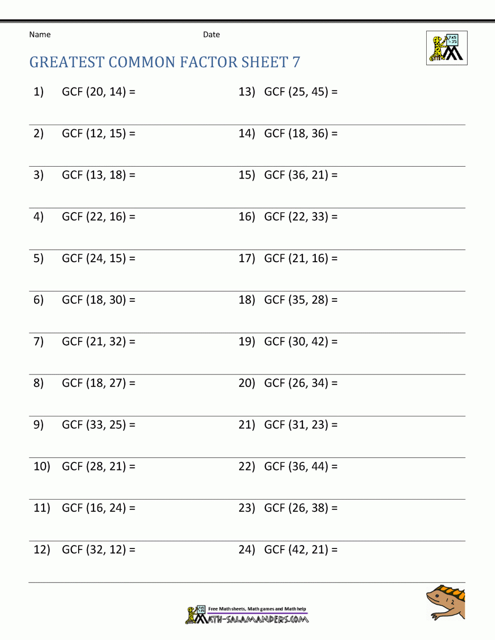 Greatest Common Factor Worksheet Page regarding Greatest Common Multiple Worksheets