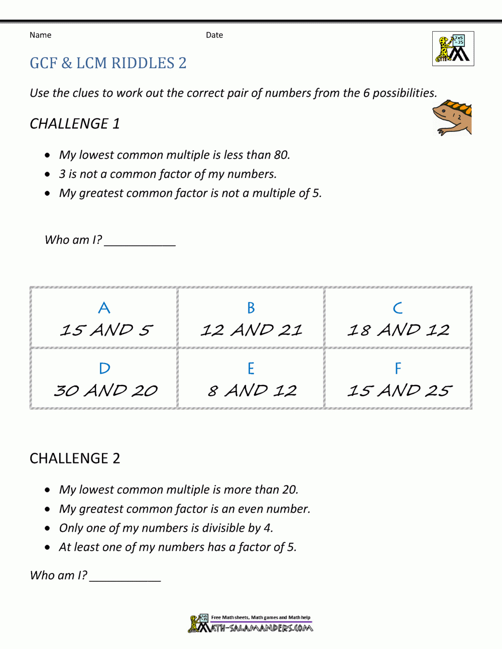 Greatest Common Factor Worksheet Page throughout Greatest Common Factor and Least Common Multiple Worksheet