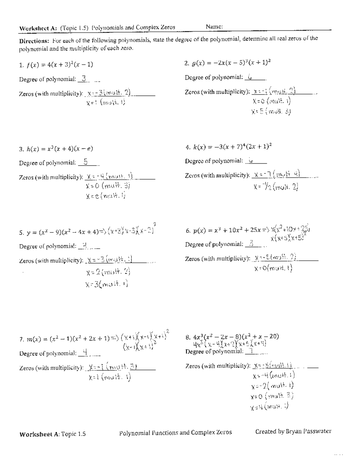 Homework Solutions: Polynomials &amp;amp; Complex Zeros (Hw 1.5) - Studocu pertaining to Zeros And Multiplicity Worksheet Answers