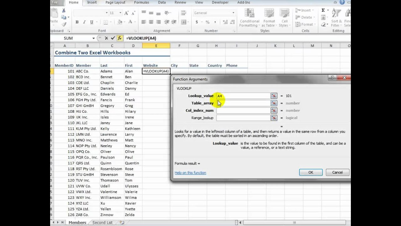 How To Combine 2 Excel Workbooks Using Vlookup throughout Vlookup Multiple Worksheets
