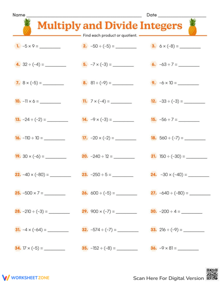 Integer Multiplication and Division Worksheet Integer Multiplication and Division Worksheet