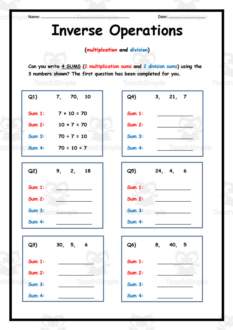 Inverse Operations Multiplication And Division Worksheet pertaining to Solving Equations Using Multiplication and Division Worksheet
