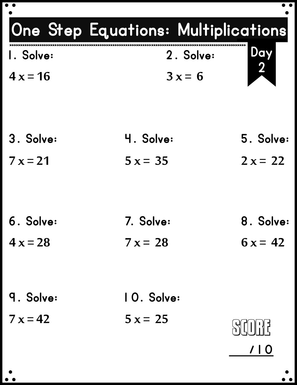 Ks3 One-Step Equations Worksheets - Multiplication &amp;amp; Division inside One Step Equation Multiplication And Division Worksheet