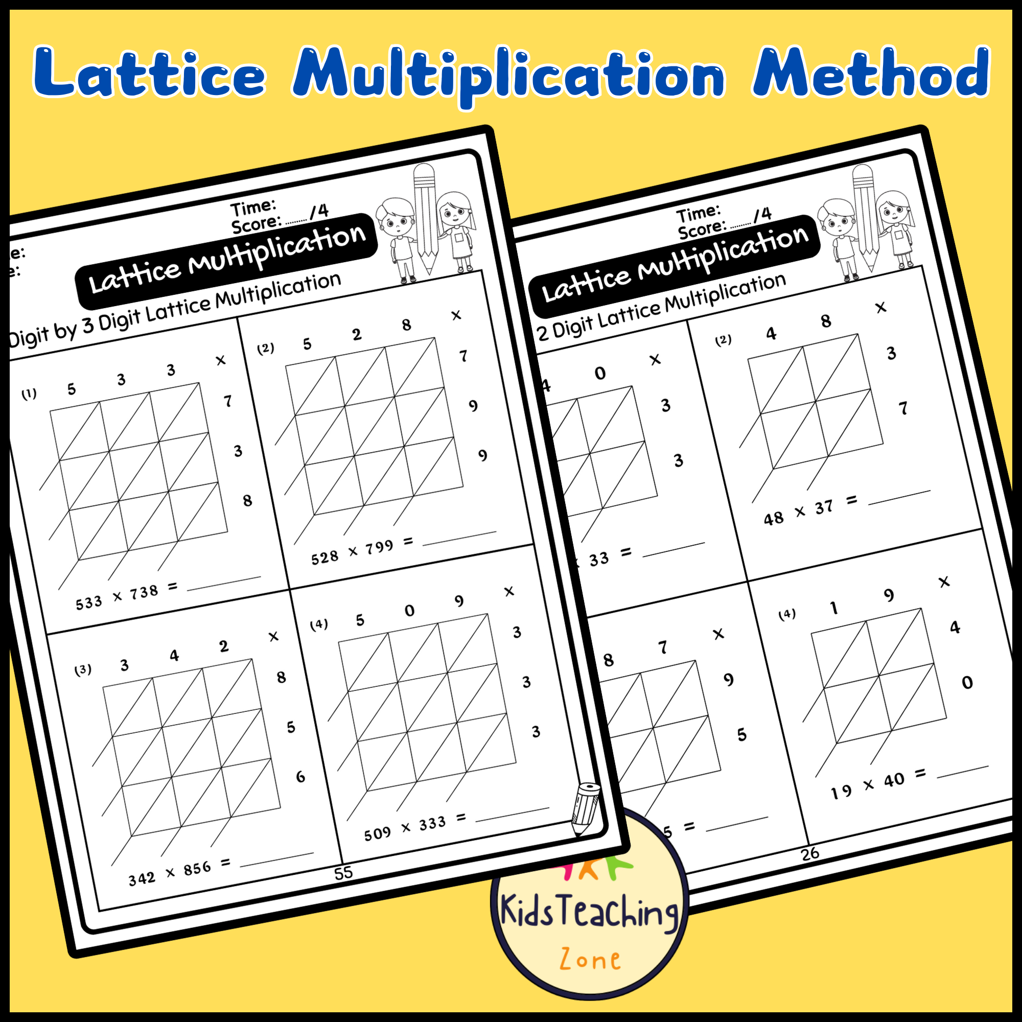 Lattice Method Multiplication : Multi Digit Worksheets | Teaching in Math Lattice Method Multiplication Worksheets