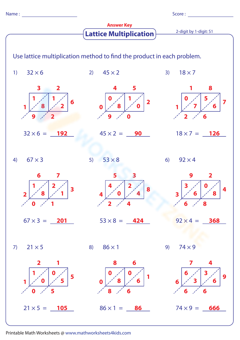 Lattice Multiplication Worksheets &amp;amp; Printable with Math Lattice Method Multiplication Worksheets