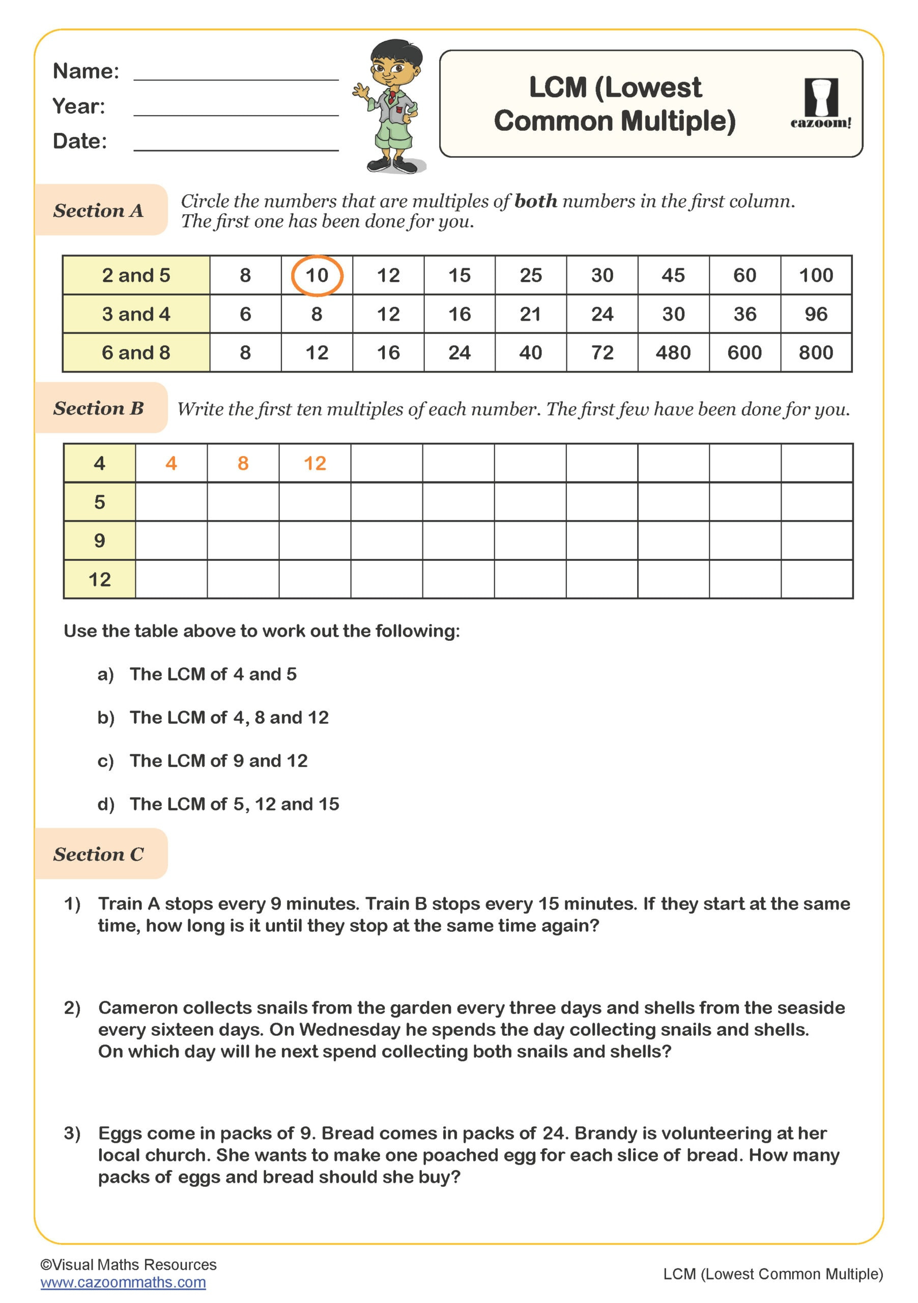 Lcm (Lowest Common Multiple) Worksheet | Key Stage 2 Pdf Number in Least Common Multiple Worksheet with Answers