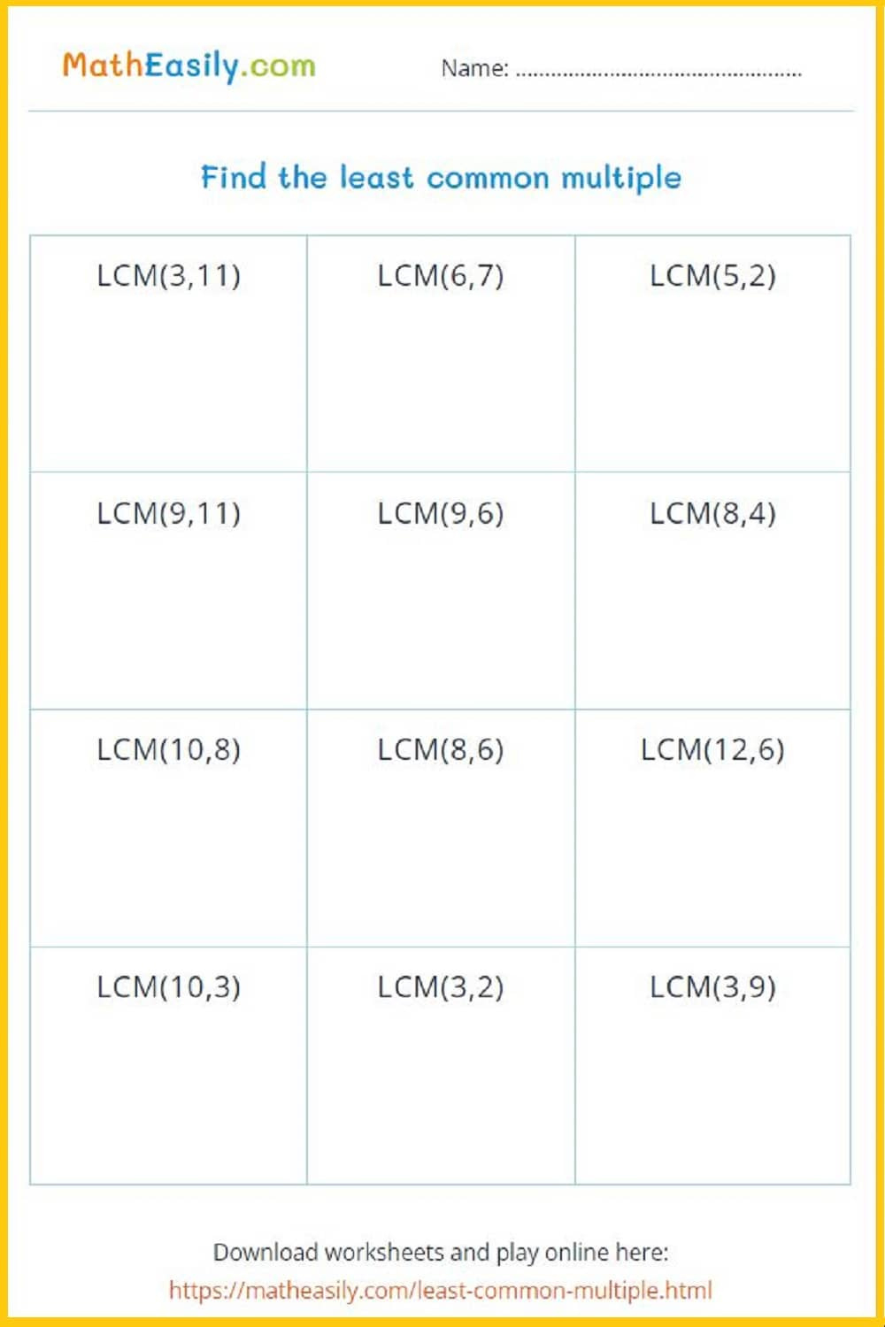 Least Common Multiple Game Online + Worksheets with Least Common Multiple Worksheet With Answers