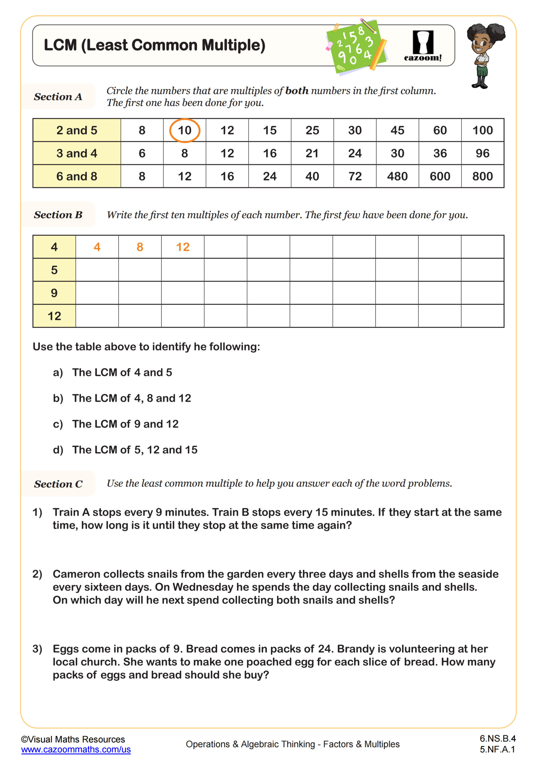 Least Common Multiple (Lcm) Worksheet | 6Th Grade Pdf Worksheets intended for Worksheets For Least Common Multiple
