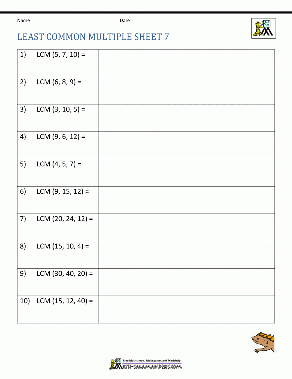 Least Common Multiple Worksheets Page with Finding Common Multiples Worksheet