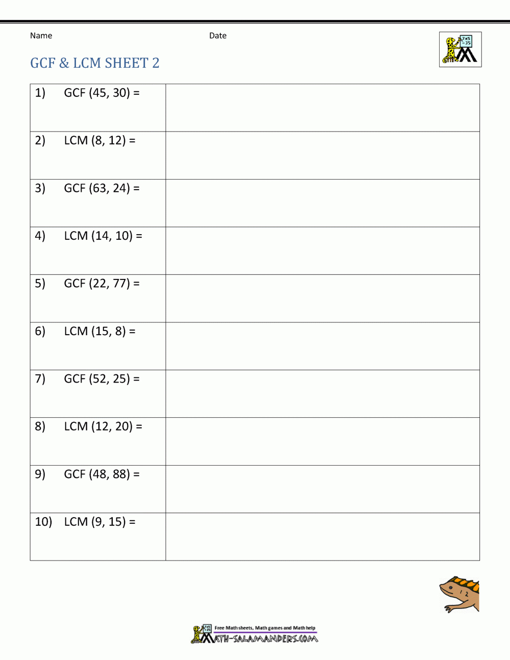 Least Common Multiple Worksheets Page with Greatest Common Multiple Worksheets