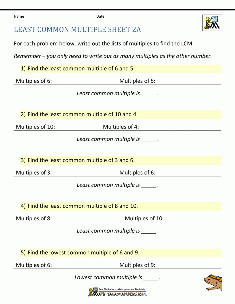 Least Common Multiple Worksheets Page with regard to Highest Common Factor And Lowest Common Multiple Worksheet