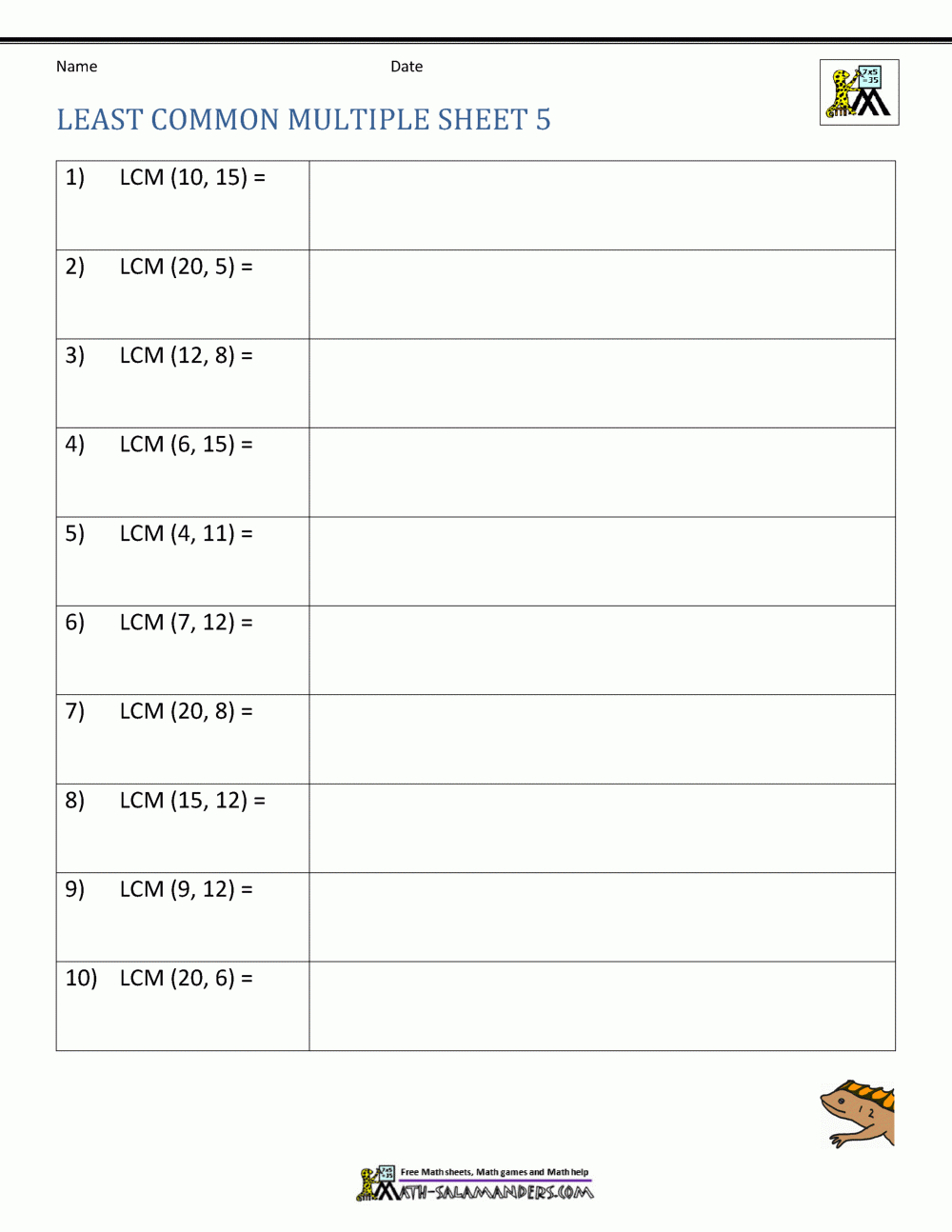 Least Common Multiple Worksheets Page with regard to Least Common Multiple Worksheets