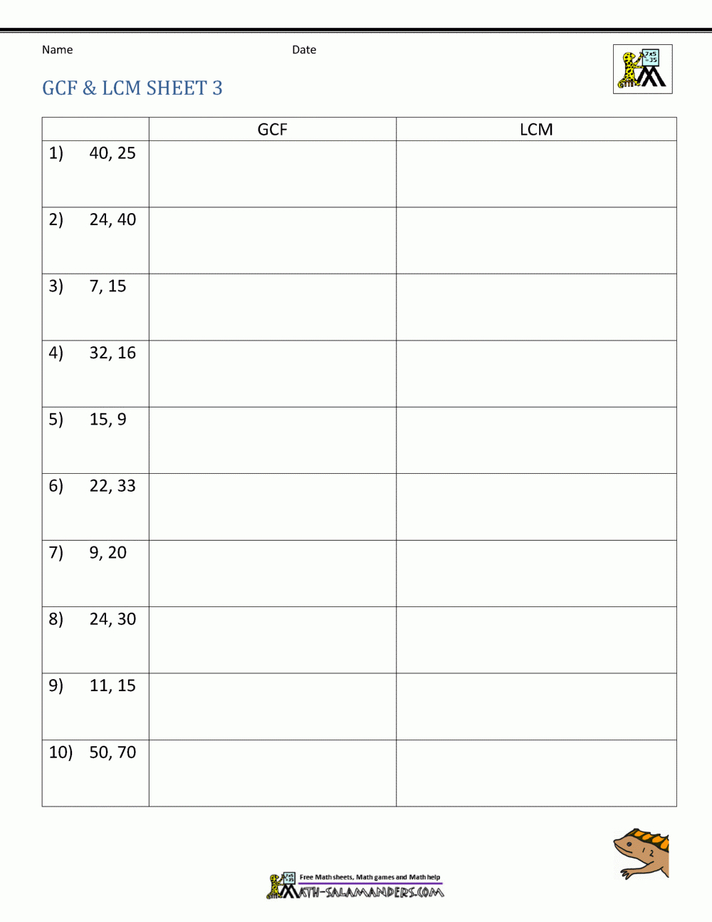 Least Common Multiple Worksheets Page with regard to Lowest Common Multiple And Highest Common Factor Worksheets
