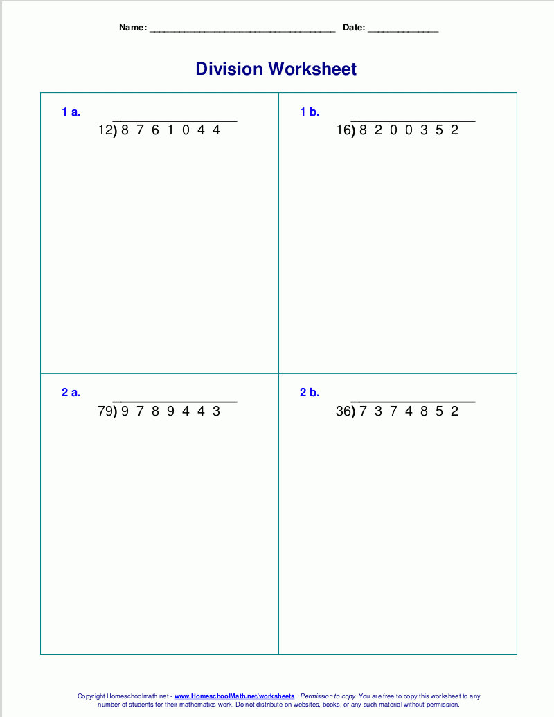 Long Division Worksheets For Grades 4-6 pertaining to Long Division and Long Multiplication Worksheets